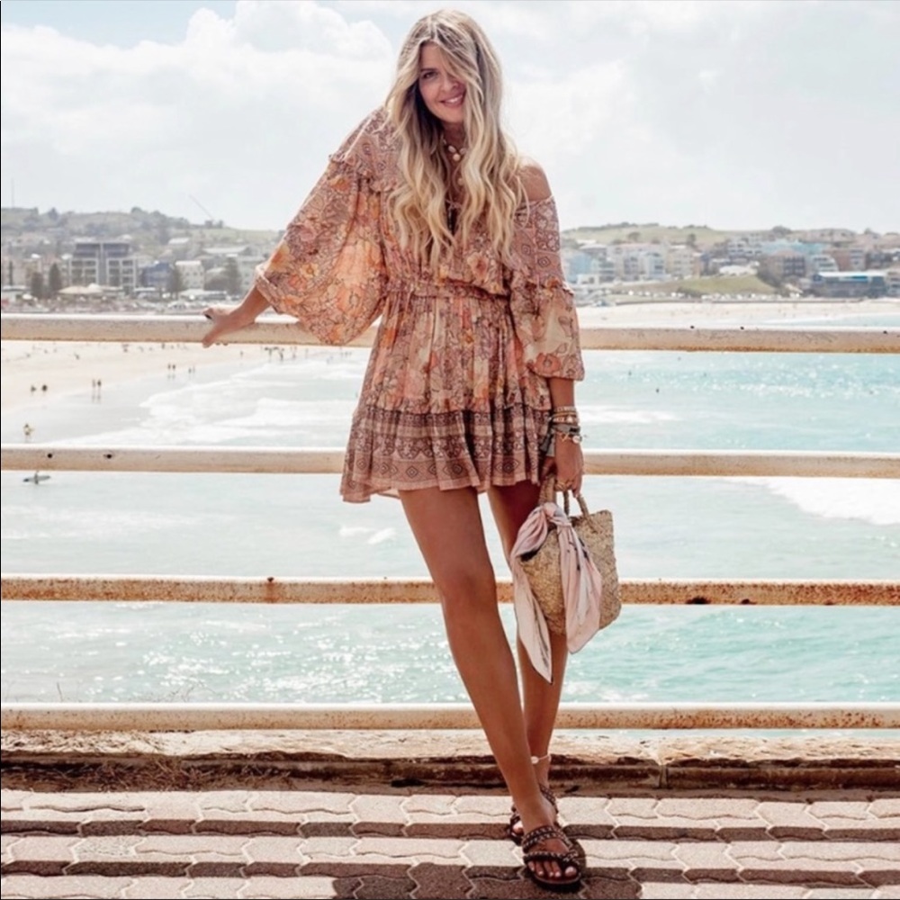 Gypsy Boho Festival Floral Mini Long Sleeve Dress - Picture 4 of 12